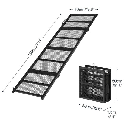 Black pet ramp with dimensions labeled on a white background
