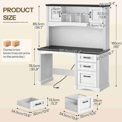 White desk with measurements on a beige background
