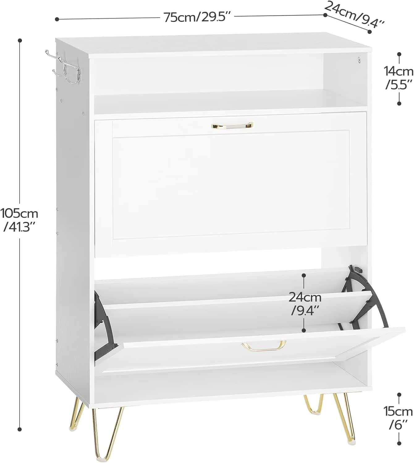White cabinet with dimensions labeled on a white background