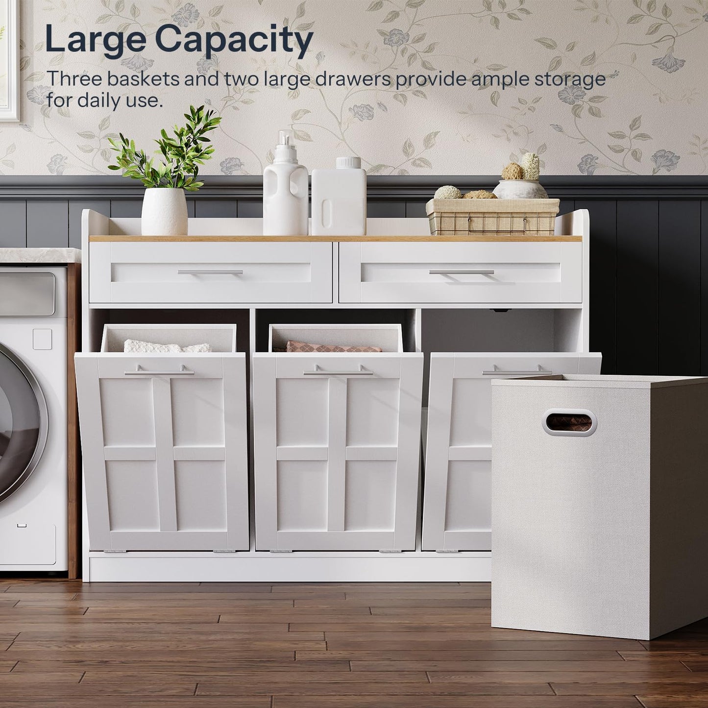 HOOBRO 35 Gallon Farmhouse Tilt-Out Laundry Hamper Cabinet