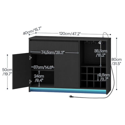 Black cabinet with dimensions labeled on a white background