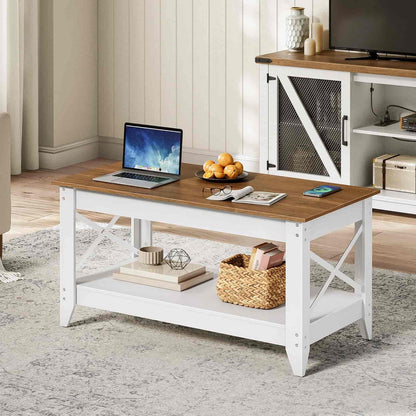 Wooden desk with a laptop, books, and decorative items in a home office setting.