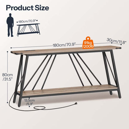 Wooden table with dimensions and weight label on a white background