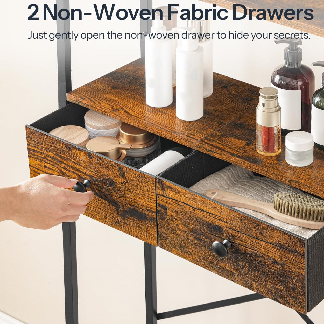 HOOBRO Retro Brown Toilet Above Shelf with 2 Drawers & 3 Shelves Bathroom Storage Rack