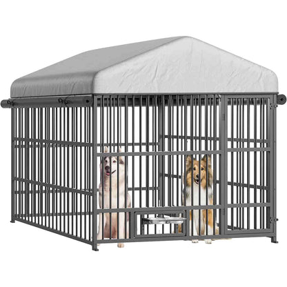 Dog crate with two dogs inside on a white background