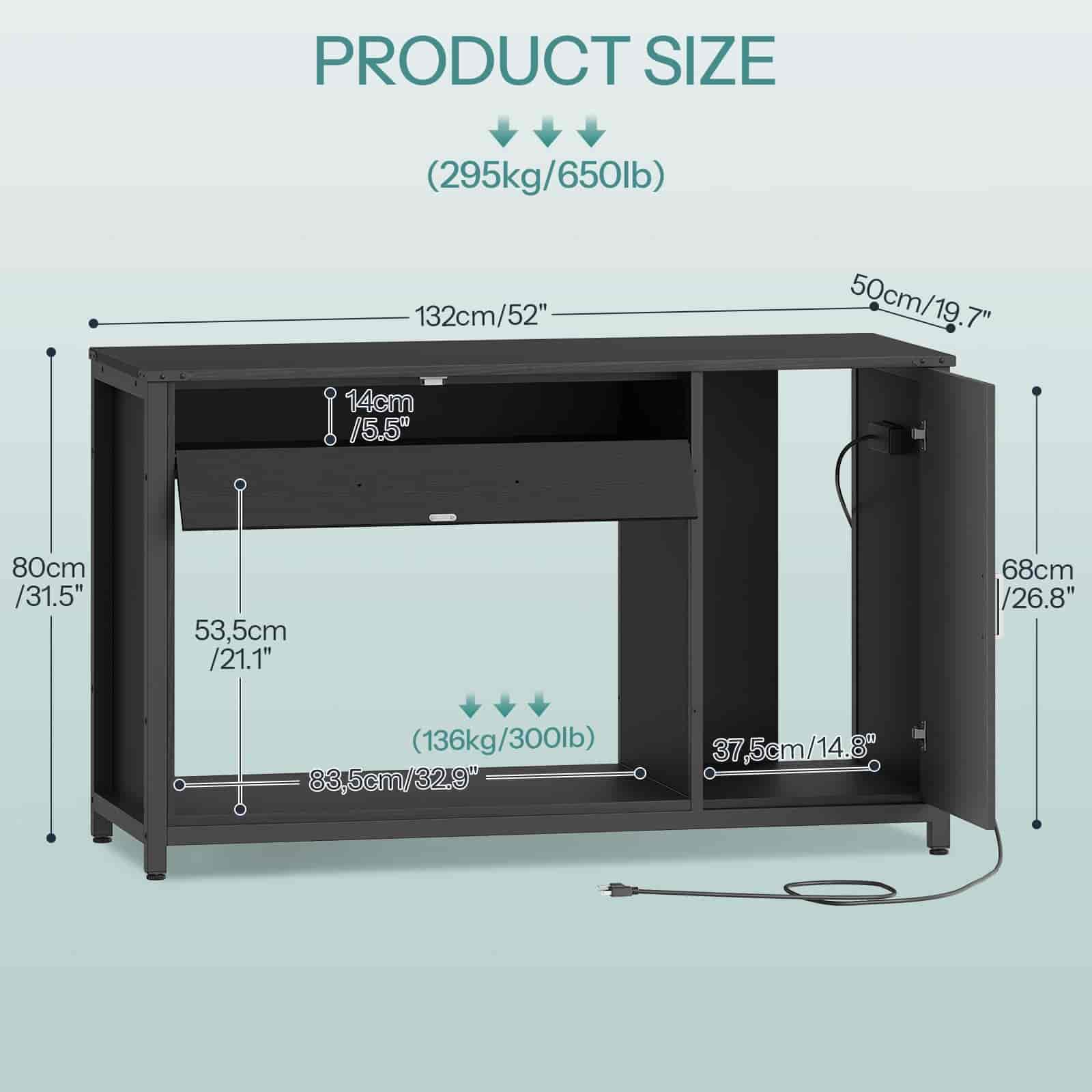 Black aquarium with dimensions labeled on a light blue background
