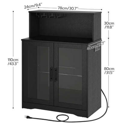 Black cabinet with dimensions labeled on a white background