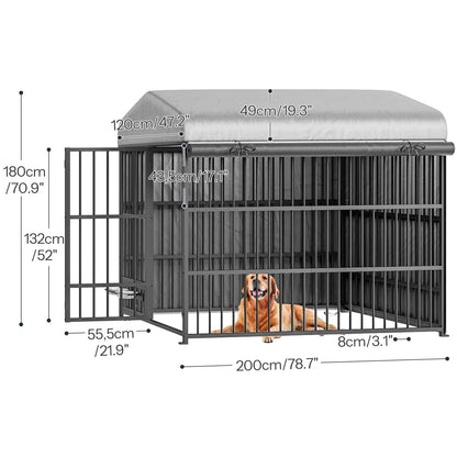 HOOBRO Outdoor Heavy-Duty Large Dog Kennel with Waterproof Cover & Rotating Feeding Bowls