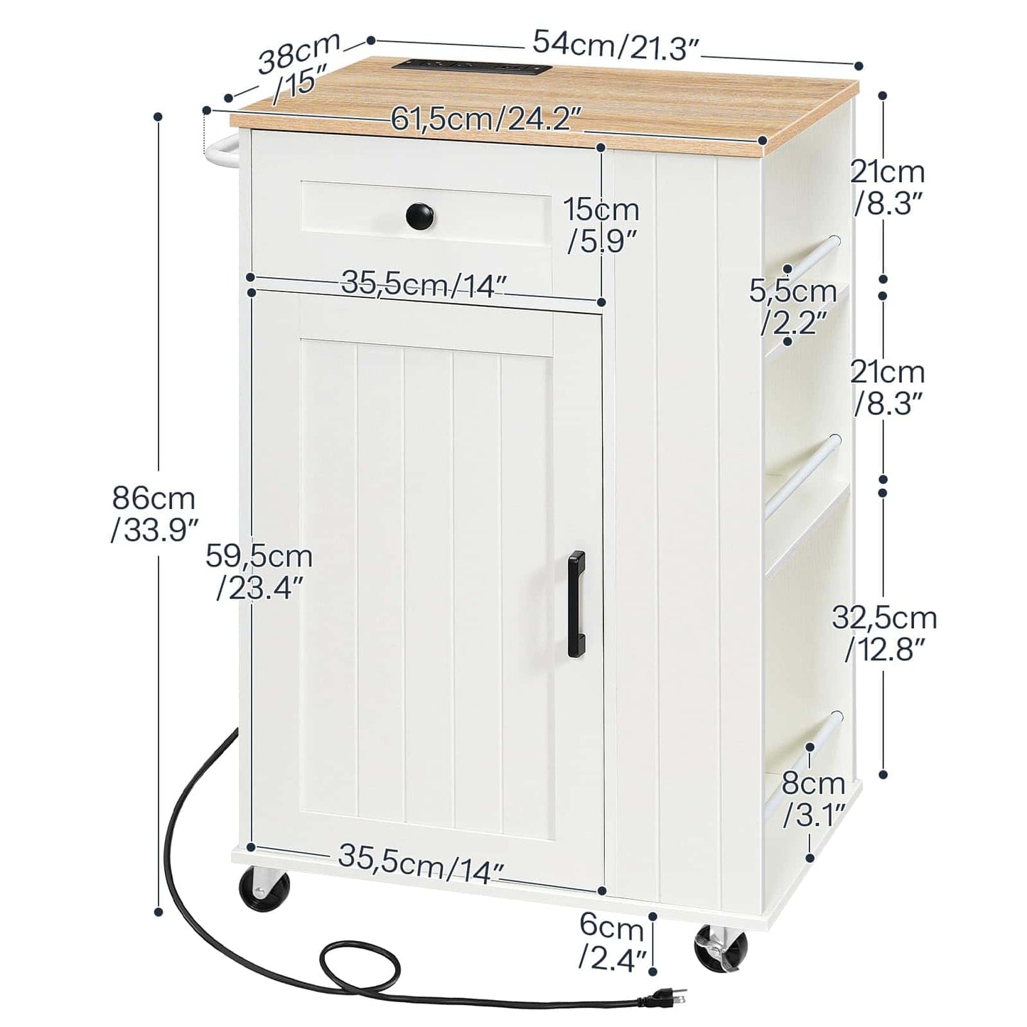 White cabinet with dimensions labeled on a white background