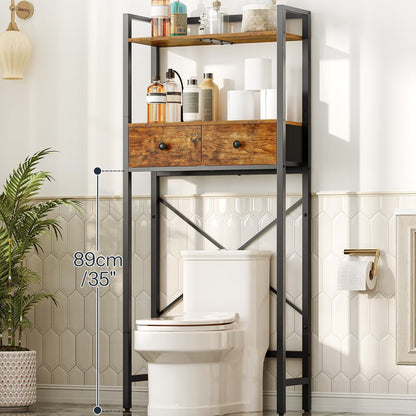 HOOBRO Retro Brown Toilet Above Shelf with 2 Drawers & 3 Shelves Bathroom Storage Rack