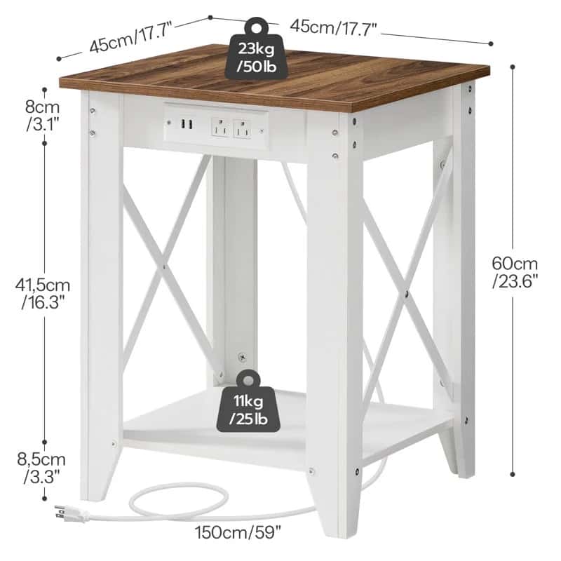 Small table with dimensions and weight capacity displayed