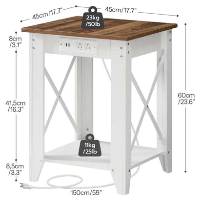 Small table with dimensions and weight capacity displayed