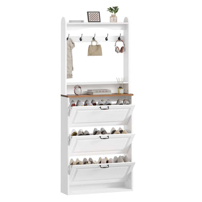 White shoe rack with multiple shelves on a white background
