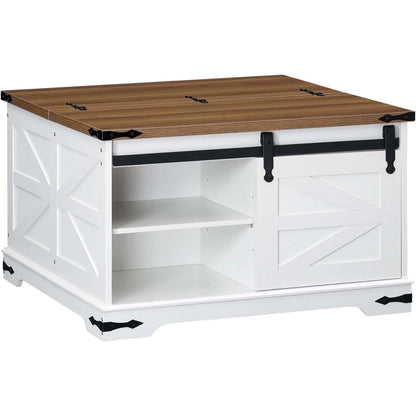 White storage bench with wooden top on a white background