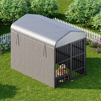HOOBRO Outdoor Heavy-Duty Large Dog Kennel with Waterproof Cover & Rotating Feeding Bowls