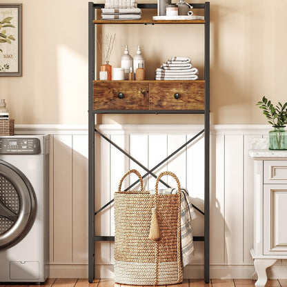 HOOBRO Retro Brown Toilet Above Shelf with 2 Drawers & 3 Shelves Bathroom Storage Rack