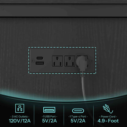 Electrical outlet with multiple ports and a power cord on a dark background