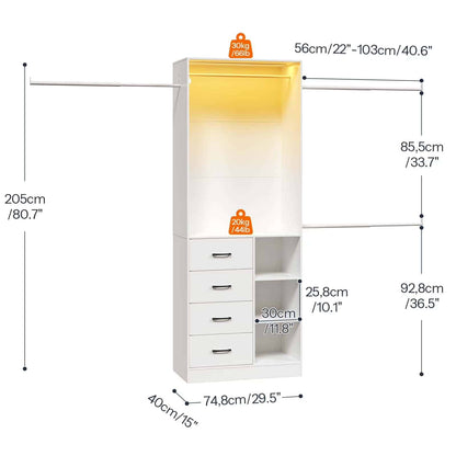 White cabinet with dimensions labeled on a white background