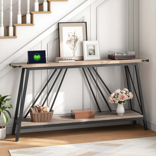 Console table with decorative items in a home setting