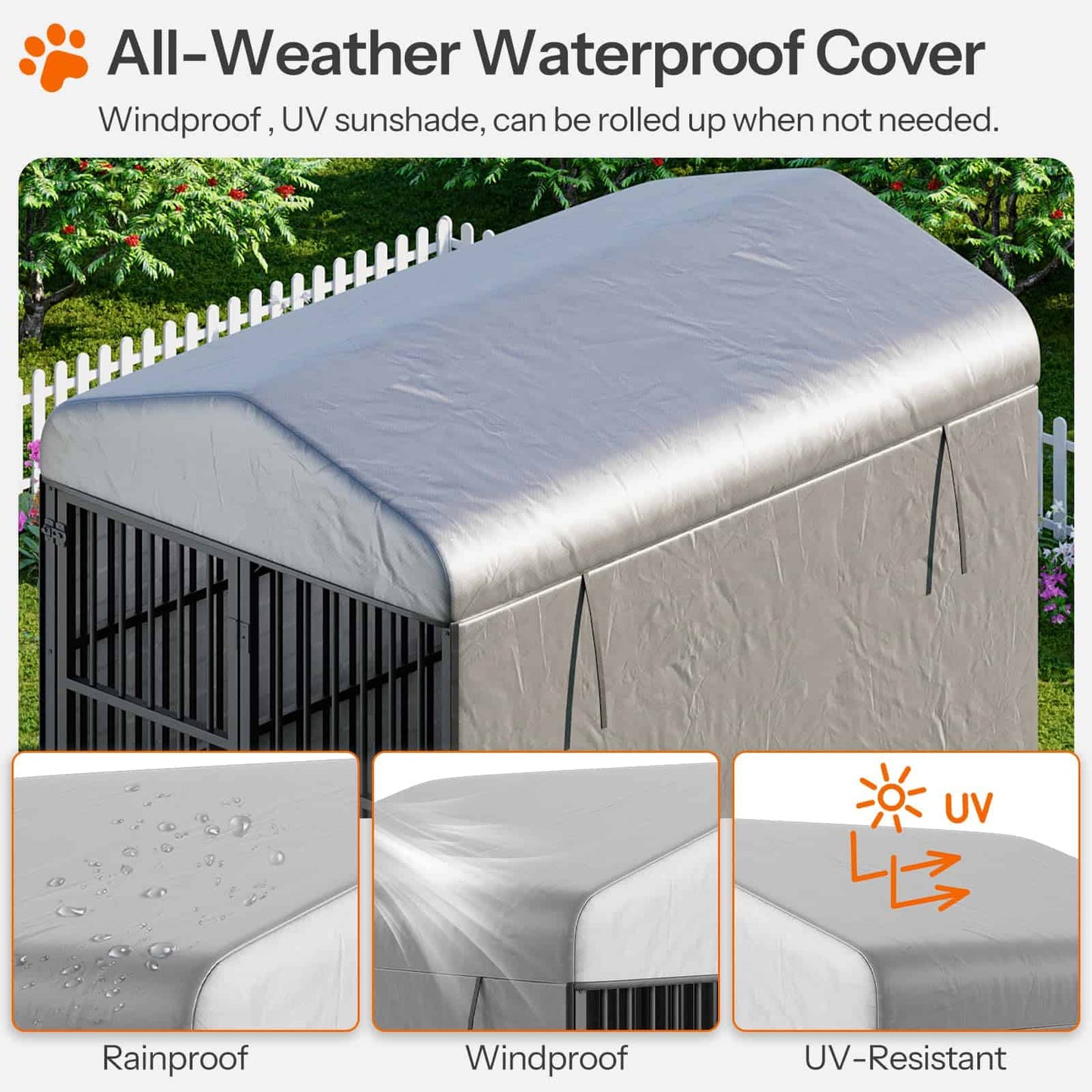 HOOBRO Outdoor Heavy-Duty Large Dog Kennel with Waterproof Cover & Rotating Feeding Bowls
