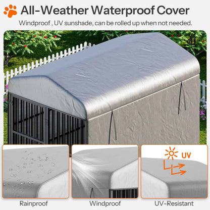 HOOBRO Outdoor Heavy-Duty Large Dog Kennel with Waterproof Cover & Rotating Feeding Bowls