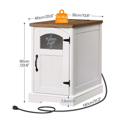 White cabinet with wooden top and dimensions labeled on a white background