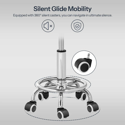 Silent glide mobility feature with 360-degree silent casters on a white background