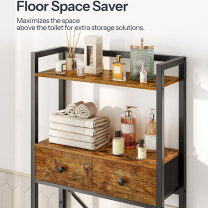 HOOBRO Retro Brown Toilet Above Shelf with 2 Drawers & 3 Shelves Bathroom Storage Rack