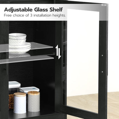Adjustable glass shelf with free choice of 3 installation heights, showing a kitchen setting.