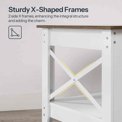 White storage cabinet with X-shaped frames on a neutral background
