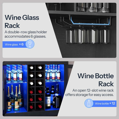 Wine glass rack and wine bottle rack with product details and illustrations.