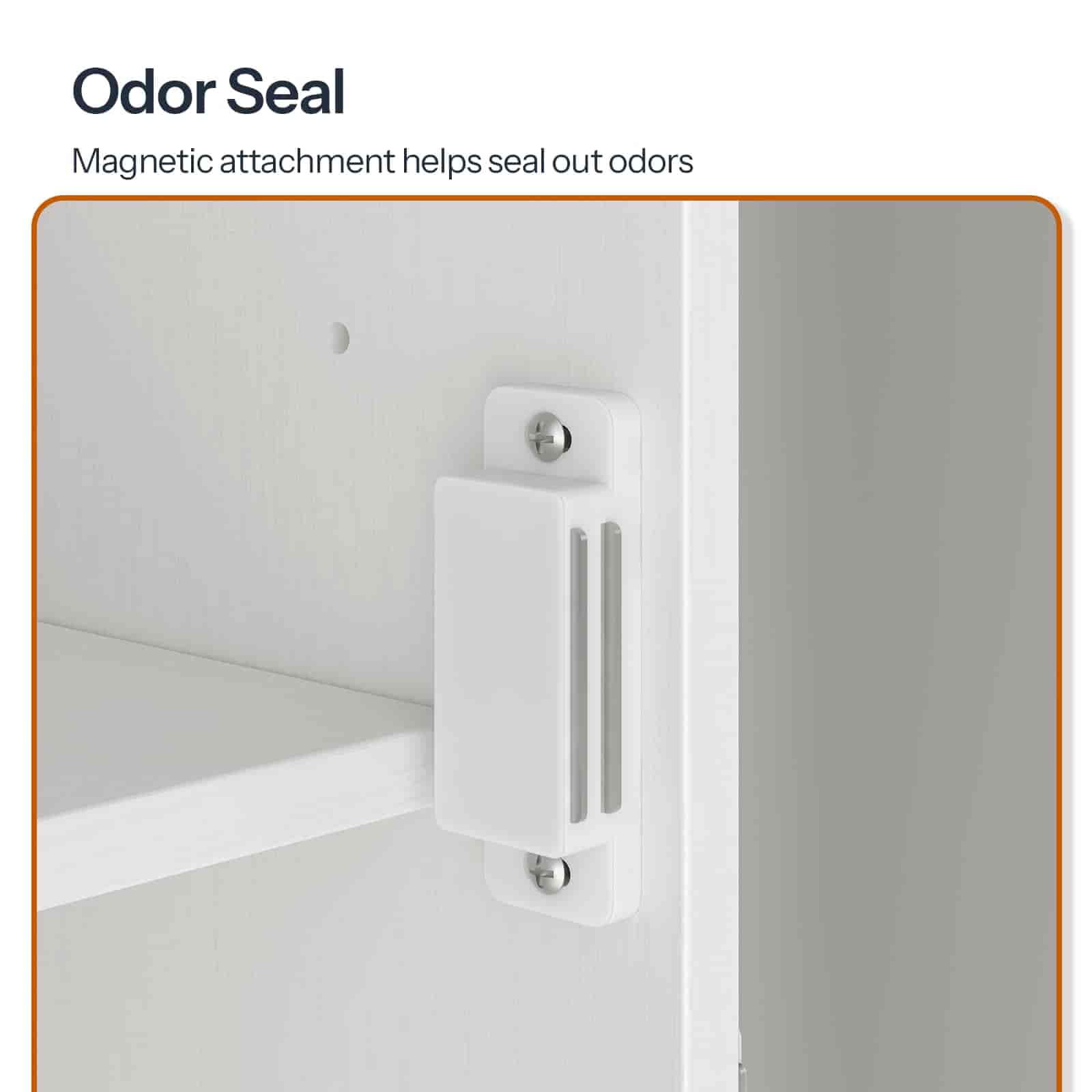 Magnetic attachment for odor seal on a white surface