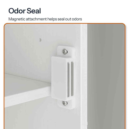 Magnetic attachment for odor seal on a white surface