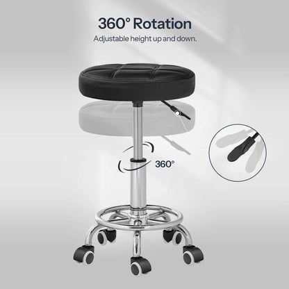 Black stool with 360-degree rotation and adjustable height on a gray background