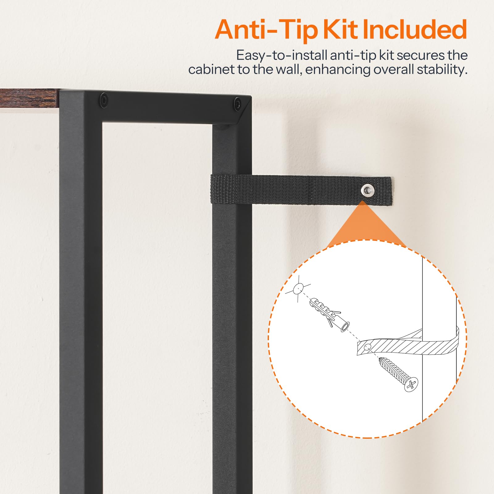 Cabinet stability system with anti-tip kit on a white background