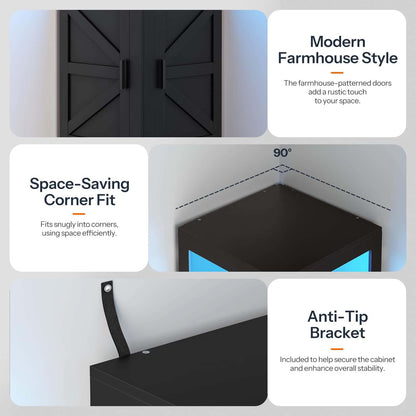 Black cabinet door with features highlighted on a white background