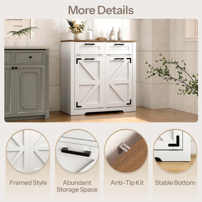 Cabinets with features highlighted on a white background