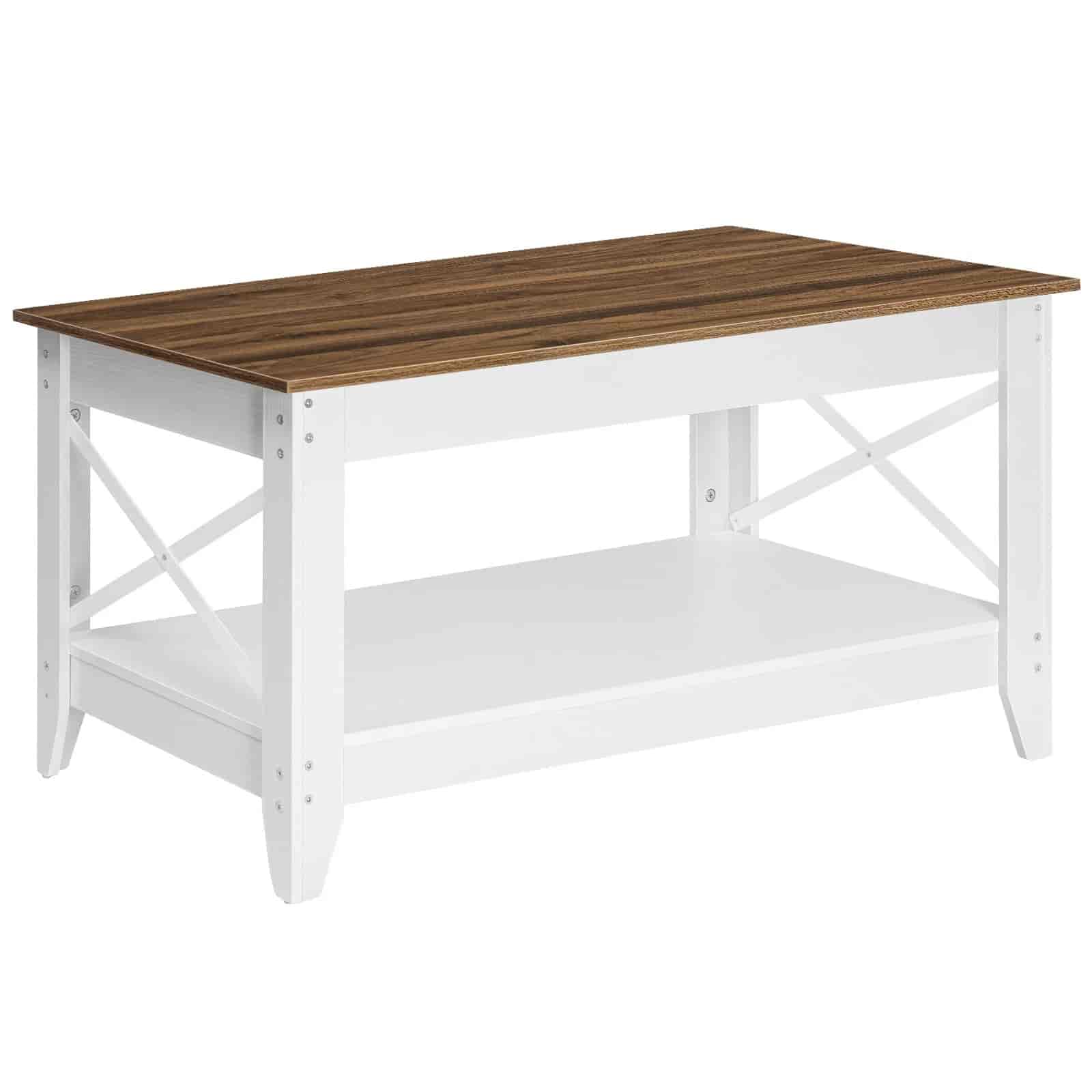 Wooden table with white base on a white background