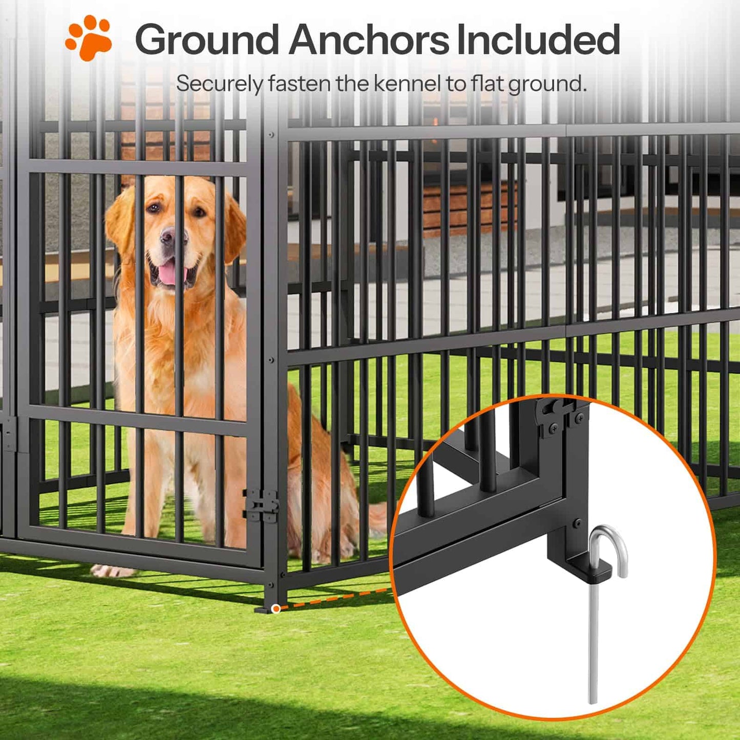HOOBRO Outdoor Heavy-Duty Large Dog Kennel with Waterproof Cover & Rotating Feeding Bowls