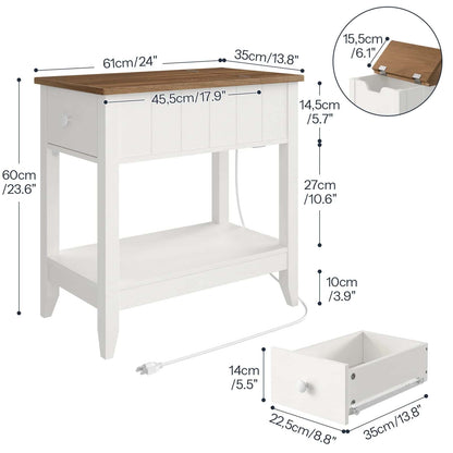 White desk with wooden top and dimensions labeled on a white background