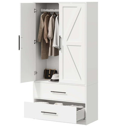 White wardrobe with clothes and shoes on a white background