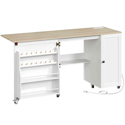 White desk with a wooden top on a white background