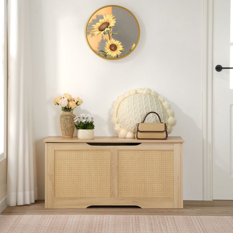 HOOBRO Storage Chest, 39.3" Storage Bench, Rattan-Like Storage Trunk, Sturdy Entryway Bench Supports 220 lb, Shoe Bench, Safety Hinge, U-Shaped Opening, Easy Assembly