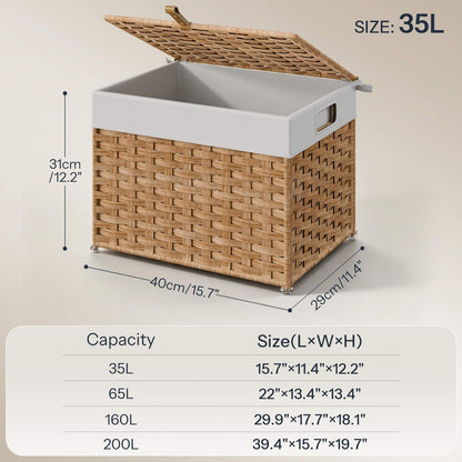 HOOBRO Handwoven Laundry Hamper with Lid and Removable Liner Bag