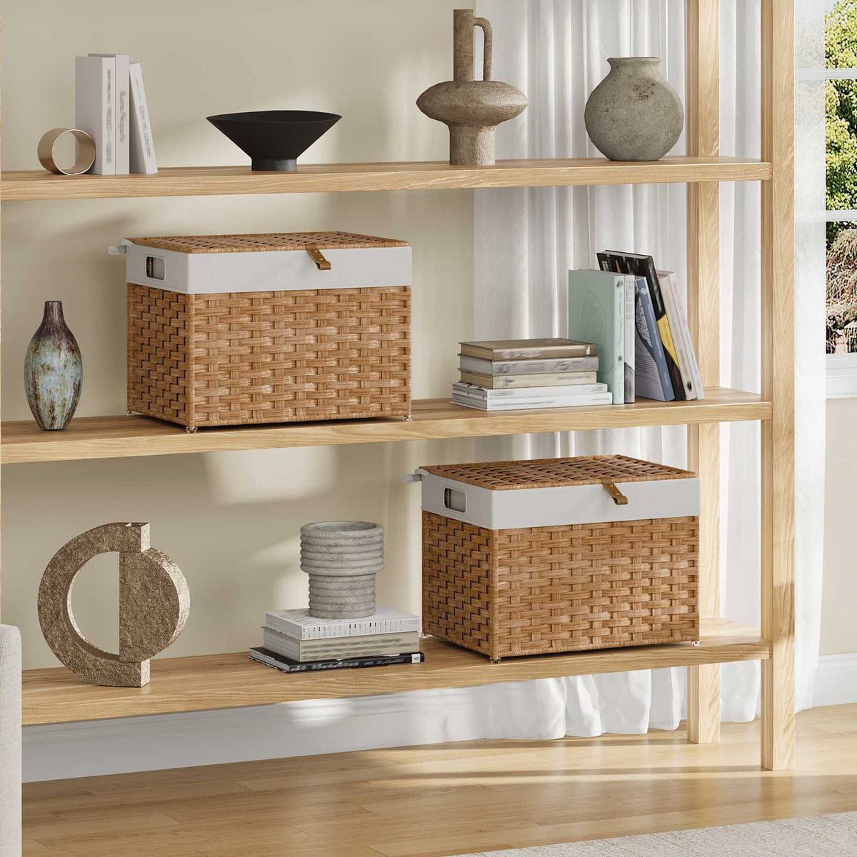 HOOBRO Handwoven Laundry Hamper with Lid and Removable Liner Bag