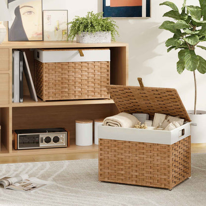 HOOBRO Handwoven Laundry Hamper with Lid and Removable Liner Bag