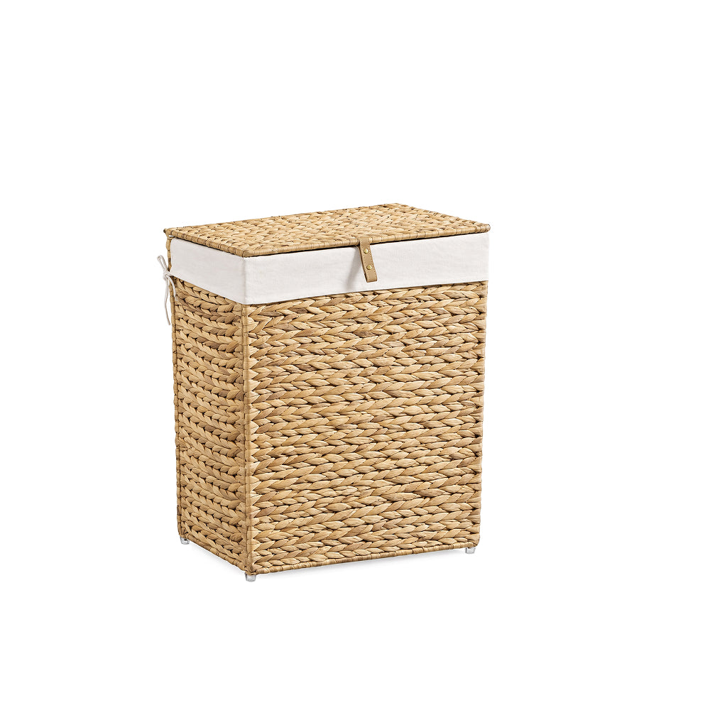 HOOBRO 2-Section Hamper with Lid and Removable Liner Bags, Handwoven Wicker Laundry Basket with Handles for Bathroom, Bedroom, or Laundry Room
