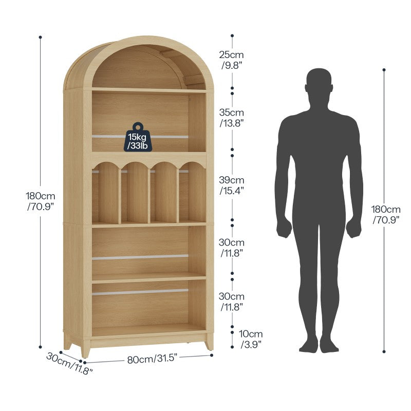 HOOBRO Arched Bookshelf, 71" Tall Arch Bookcase with Storage, 5-Tier Farmhouse Book Shelf, Modern Arched Cabinet, Wooden Bookshelf with Open Display Shelves for Living Room, Office