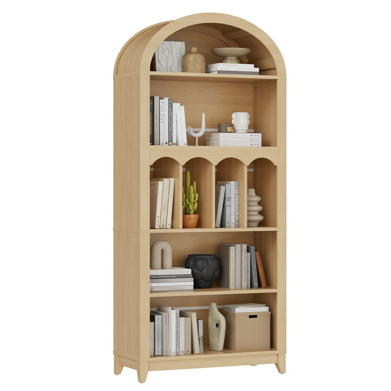 HOOBRO Arched Bookshelf, 71" Tall Arch Bookcase with Storage, 5-Tier Farmhouse Book Shelf, Modern Arched Cabinet, Wooden Bookshelf with Open Display Shelves for Living Room, Office