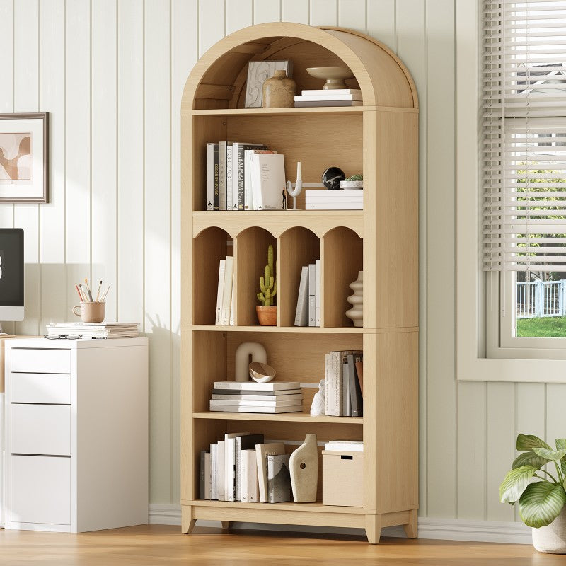 HOOBRO Arched Bookshelf, 71" Tall Arch Bookcase with Storage, 5-Tier Farmhouse Book Shelf, Modern Arched Cabinet, Wooden Bookshelf with Open Display Shelves for Living Room, Office
